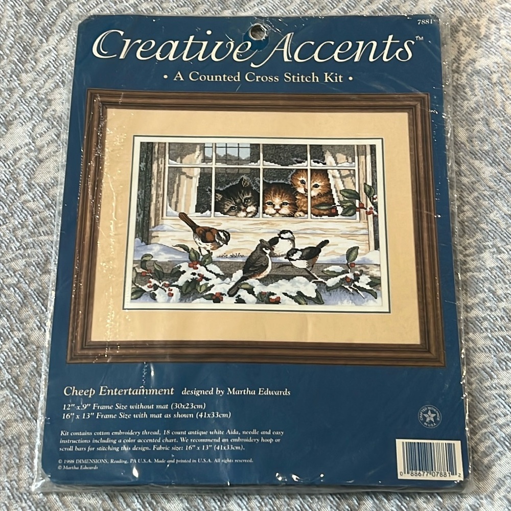 👑 Vintage 👑
Creative Accents A counted cross stitch kit. Kittens and Birds.